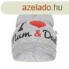 Baba sapka New Baby I Love Mum and Dad szrke
