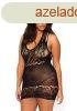  Floral lace opaque mini dress, black, PLUS SI 