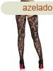  Rose Lace Crotchless Tights with Open Back - Black O/S 