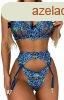 Blue Floral Lace Underwire Garter Bra Set - XS-S