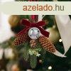 Karcsonyi ajtdekorci - mfeny, tobozzal, ezst gmbbel 