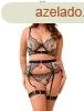 Black Sexy Mesh Embroidery Lace Garter Bra Set 2XL